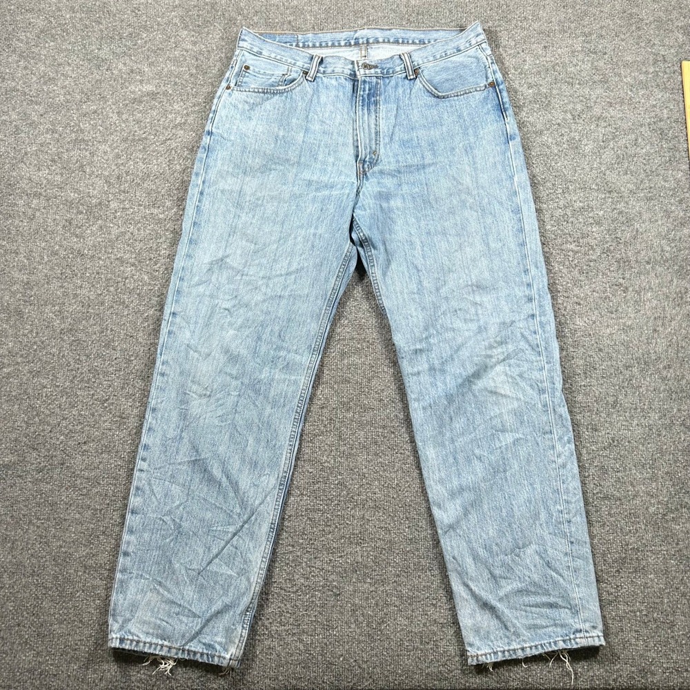 Levi's Jeans Mens Size 36 Blue Cotton Distressed Straight Leg Rips Frayed Fair